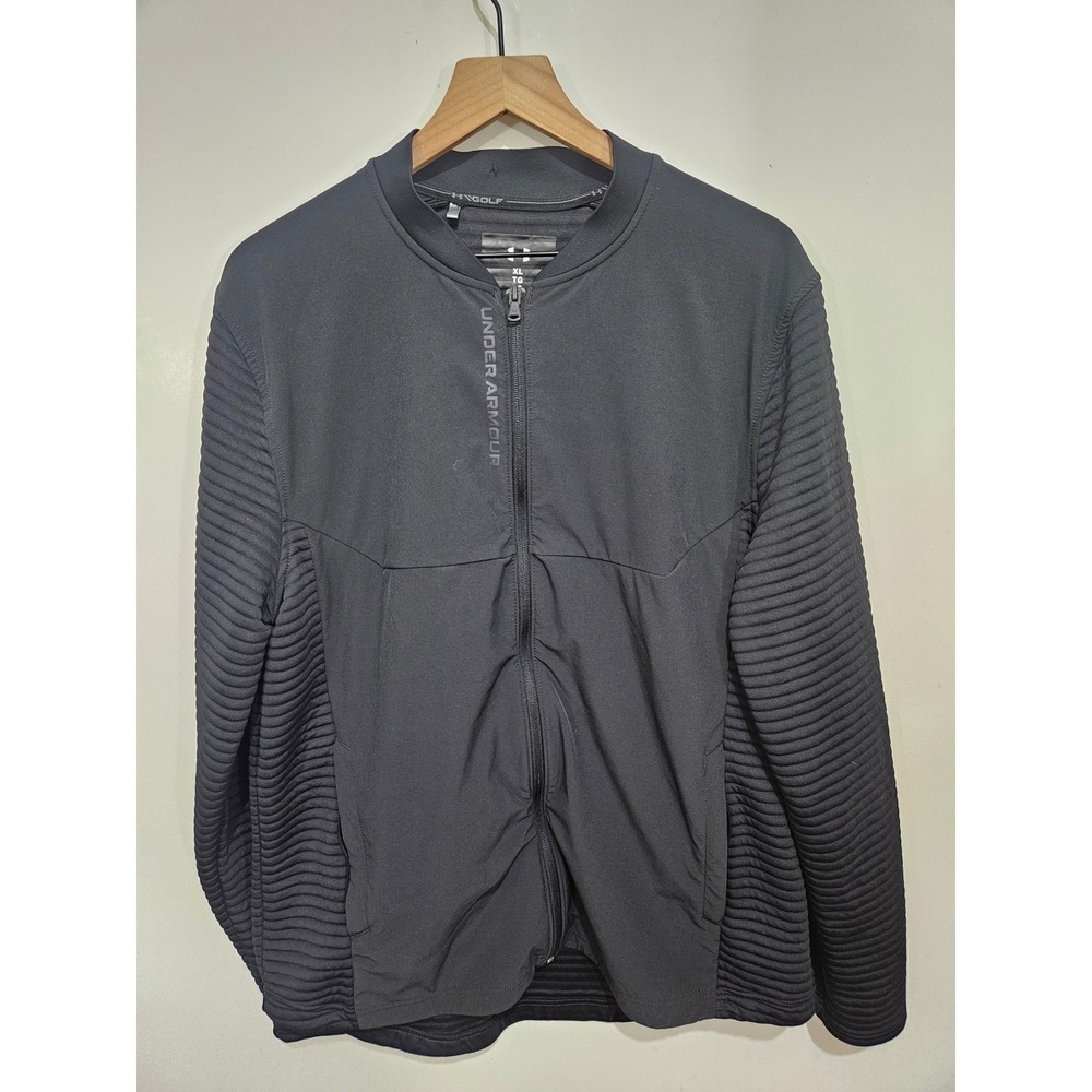 Under Armour Golf Men XL Black Full Zip Jacket Ribbed Moto Athletic Loose Fit